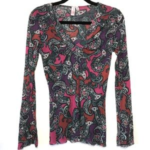 Sweet Pea Large Paisley L/S V-Neck Faux Wrap Shirt